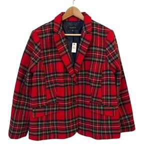 NWT Talbots Red Tartan Plaid Blazer 16 Christmas Holiday Wool Blend Work Classic